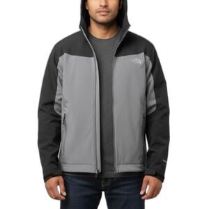 The North Face Apex Gray Soft Shell Fleece Lined Full Zip Hooded Jacket Sz L